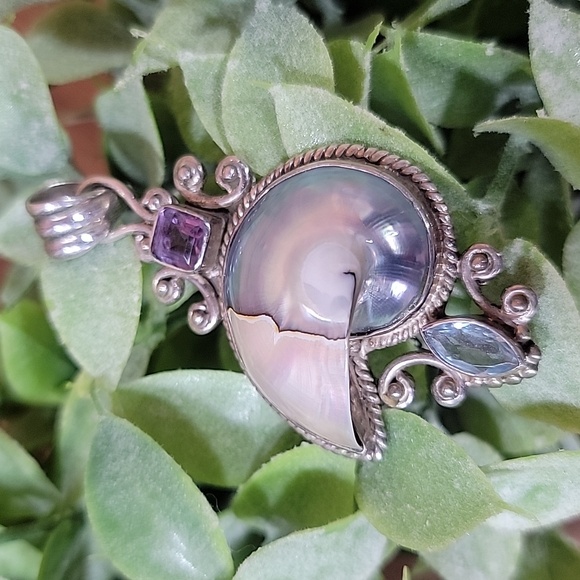 Mermaid Treasure Amethyst~Aquamarine~Sterling Silver Pendant - Picture 10 of 10